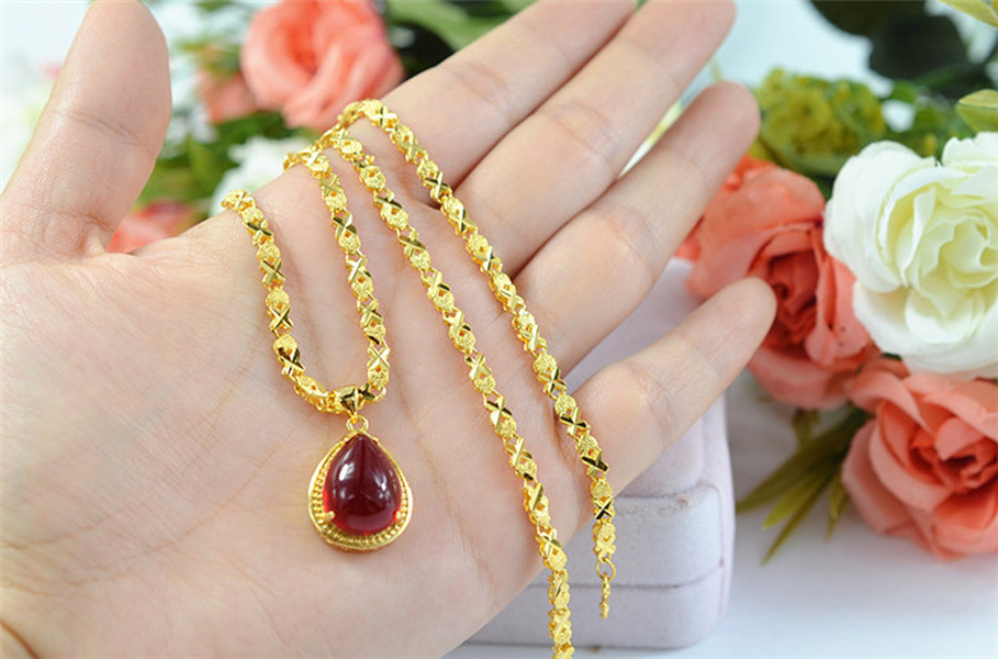 Ladies Ruby Drop Pendant Necklace - Minihomy