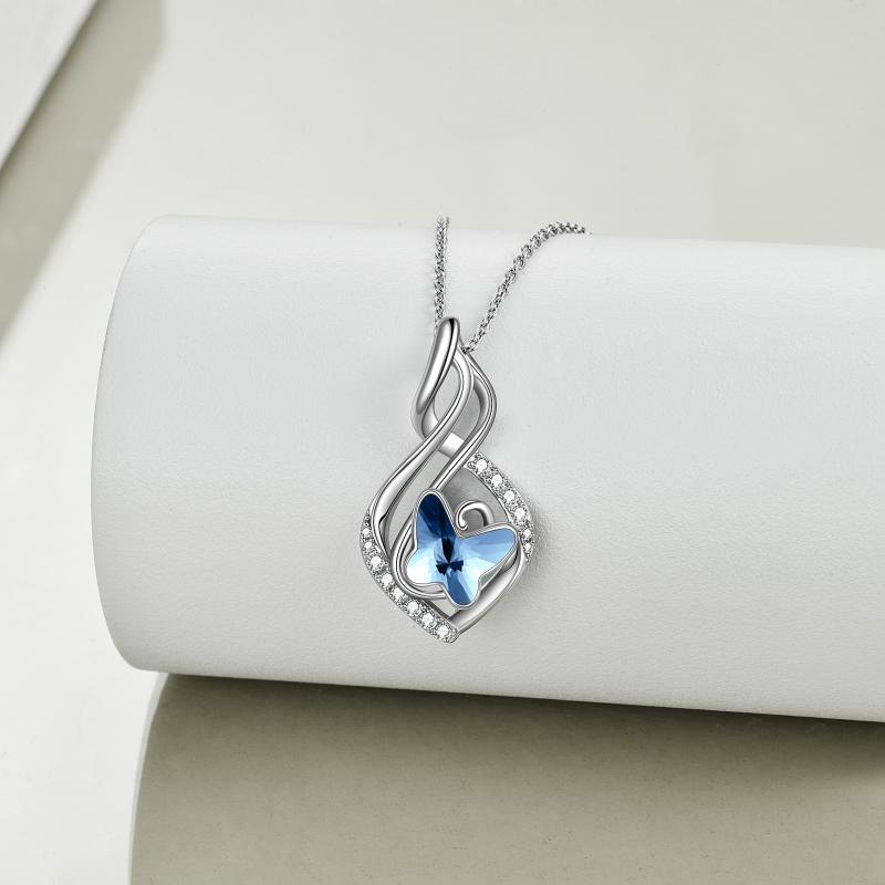 925 Sterling Silver Infinity Necklace Blue Crystal Butterfly Gift - Minihomy