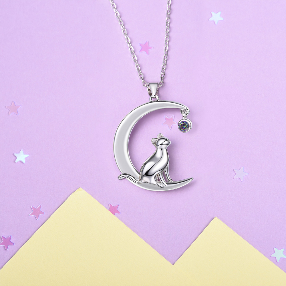 925 Silver Moon Cat Korean Trendy Topaz Pendant - Minihomy