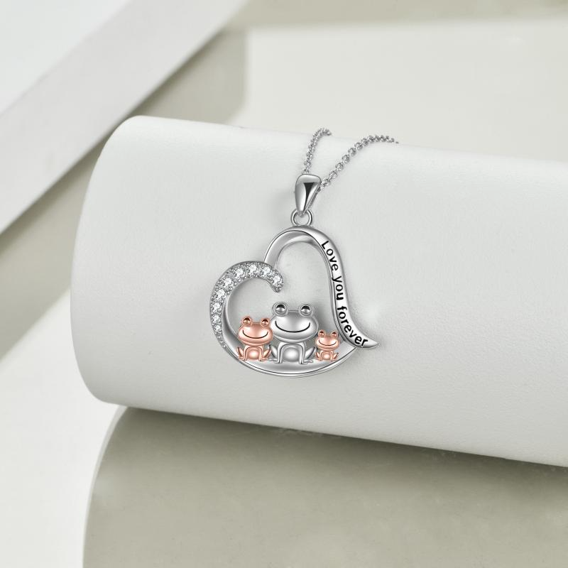 Frog Necklace Jewelry for Women Sterling Silver Frog Family Heart Pendant - Minihomy