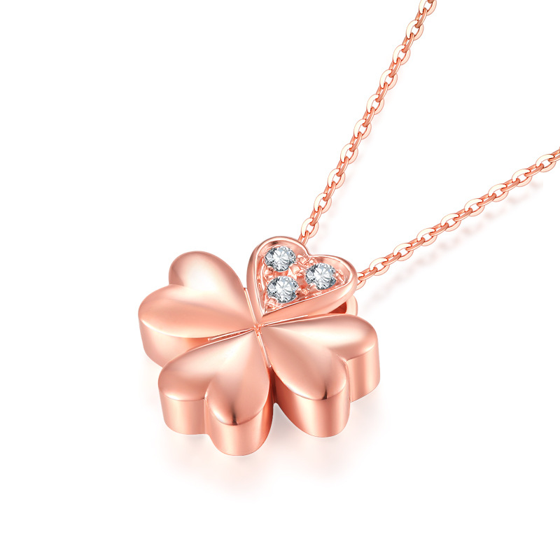 18K gold necklace lucky clover Rose Gold Diamond Pendant gold color custom female bone chain shop - Minihomy