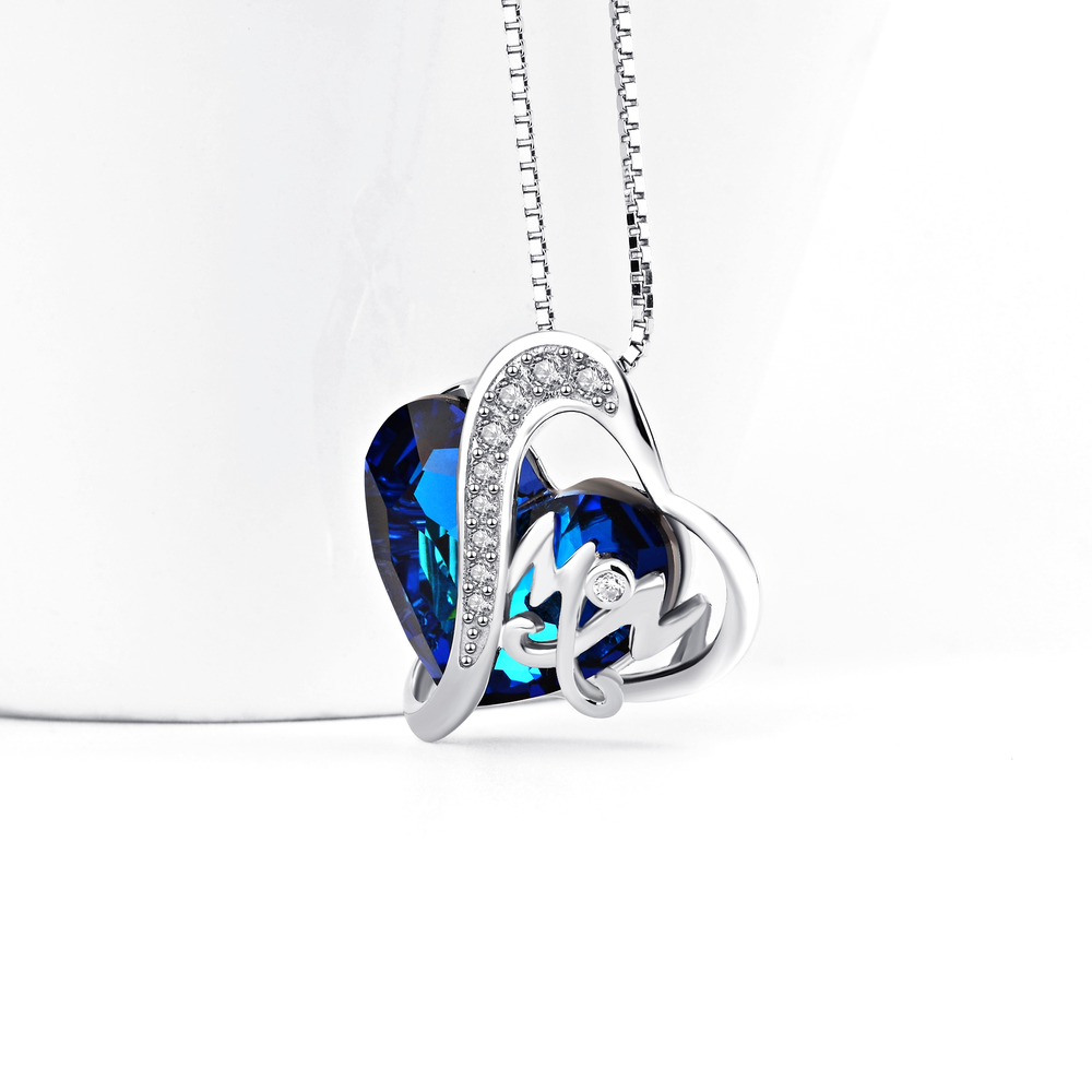 Mom Pendant Necklace Blue Heart Crystal Jewelry for Mom Grandma - Minihomy