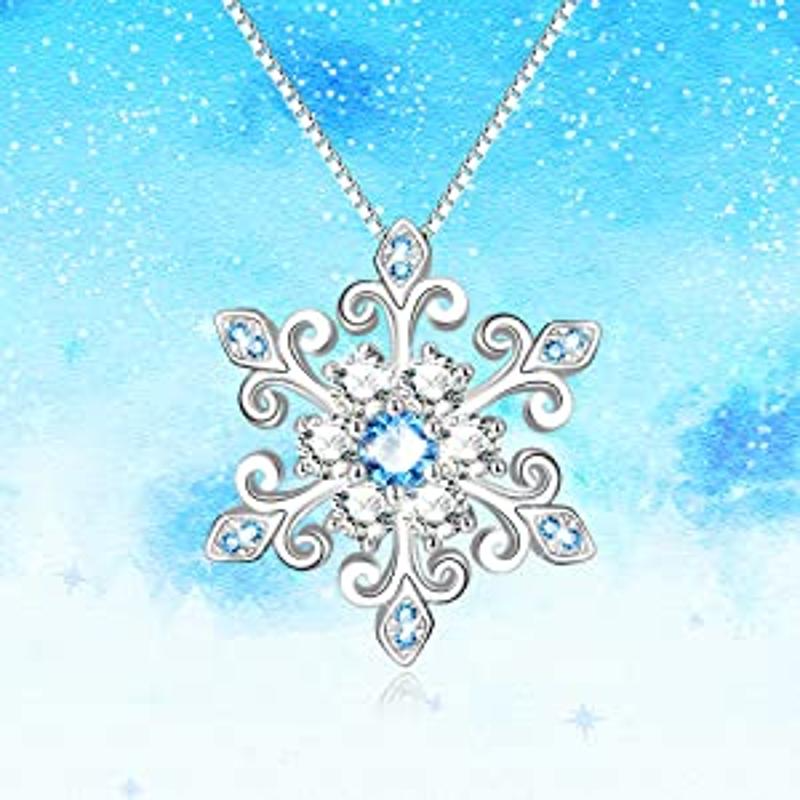 925 Sterling Silver Snowflake Pendant Necklace Blue and White  Romantic Jewelry Gift - Minihomy