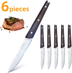 6Pcs Steak Knife Set Serrated Stainless Steel Utility with Wooden Handle for Home Dining Restaurant - Minihomy