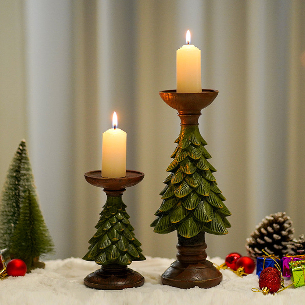 Resin Wooden Christmas Tree Candle Holder Base Figurine Christmas Decorations