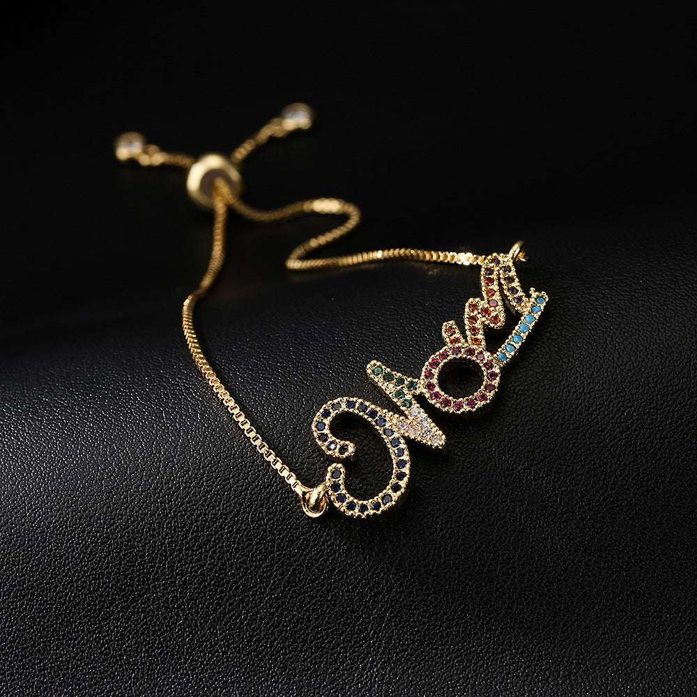 Gold Bracelet Personalized Color Zirconium MOM Jewelry Gift - Minihomy