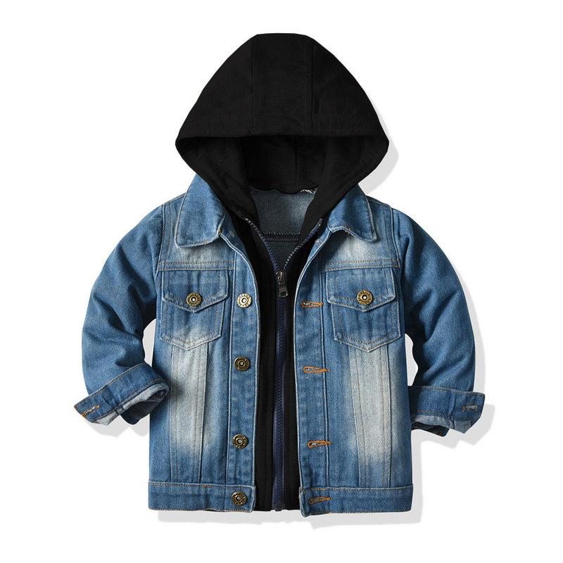 Children's Fake Two-piece Denim Jacket Children's Hooded Casual Top - Minihomy