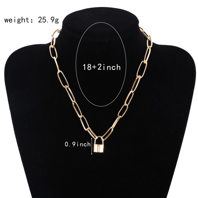 Personality Retro Geometric Ladies Necklace Sweater Chain Simple Lock Shape Wild Temperament Clavicle Chain - Minihomy