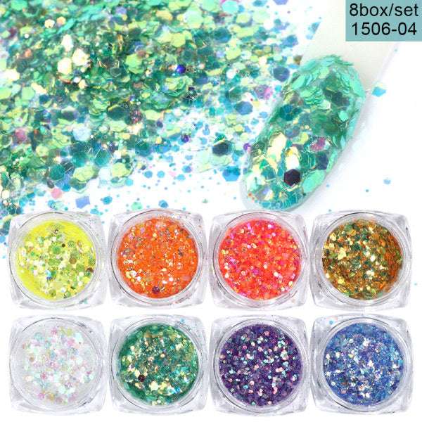 8 Box Mix Glitter Nail Art Powder Flakes Set - Minihomy