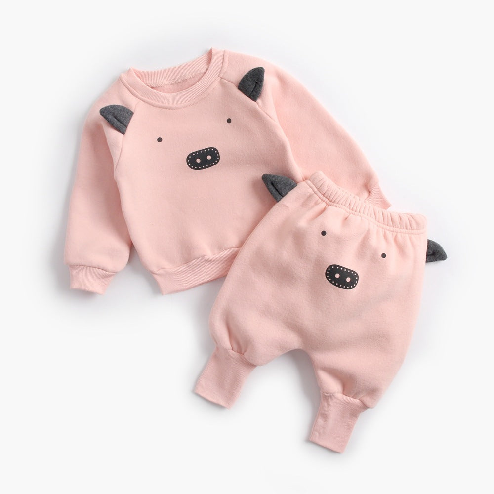 Winter Baby Boy Girl Clothing Sets Autumn Fleece Sweatshirt Trousers Toddler Kids Clothes