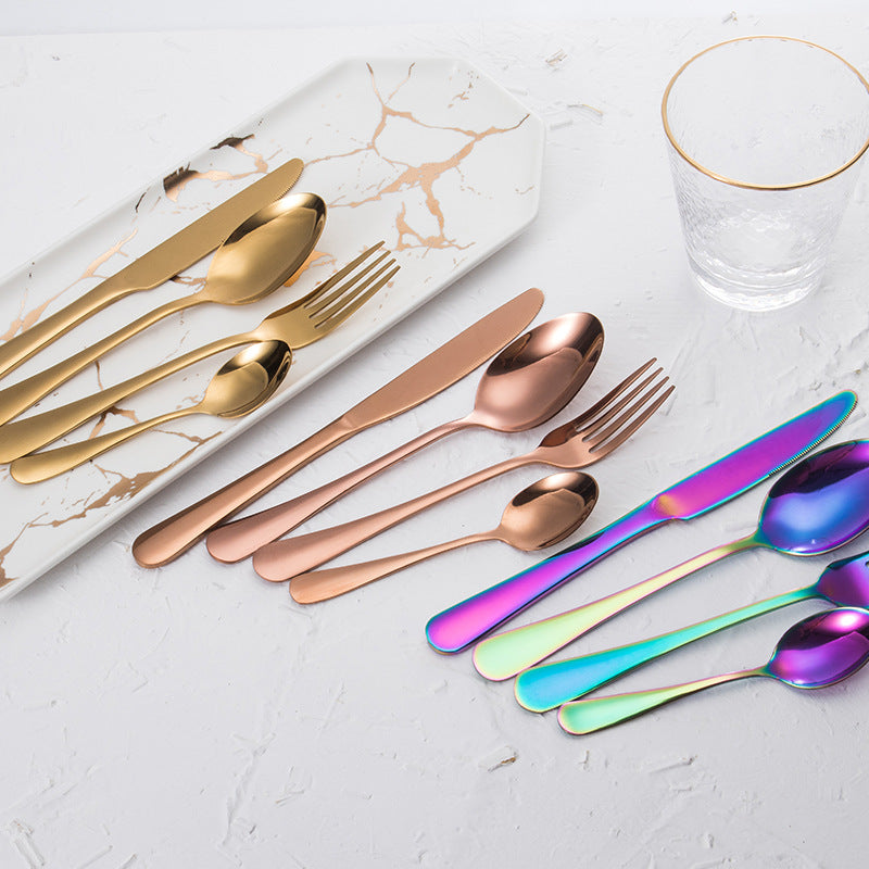 Stainless steel gold plated colorful knife and fork spoon set of four