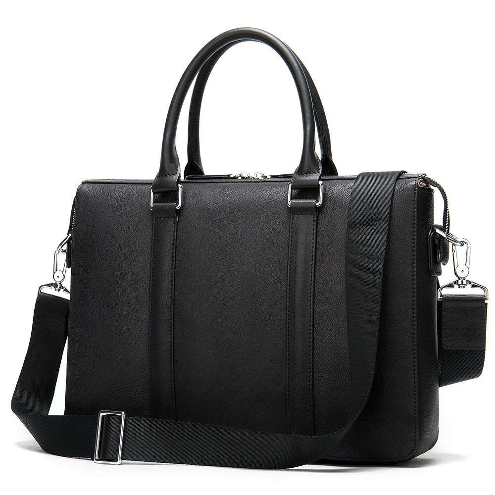 Men's Simple Solid Color Leather Briefcase - Minihomy