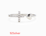 S925 Sterling Silver Love Cross Women's Open Ring