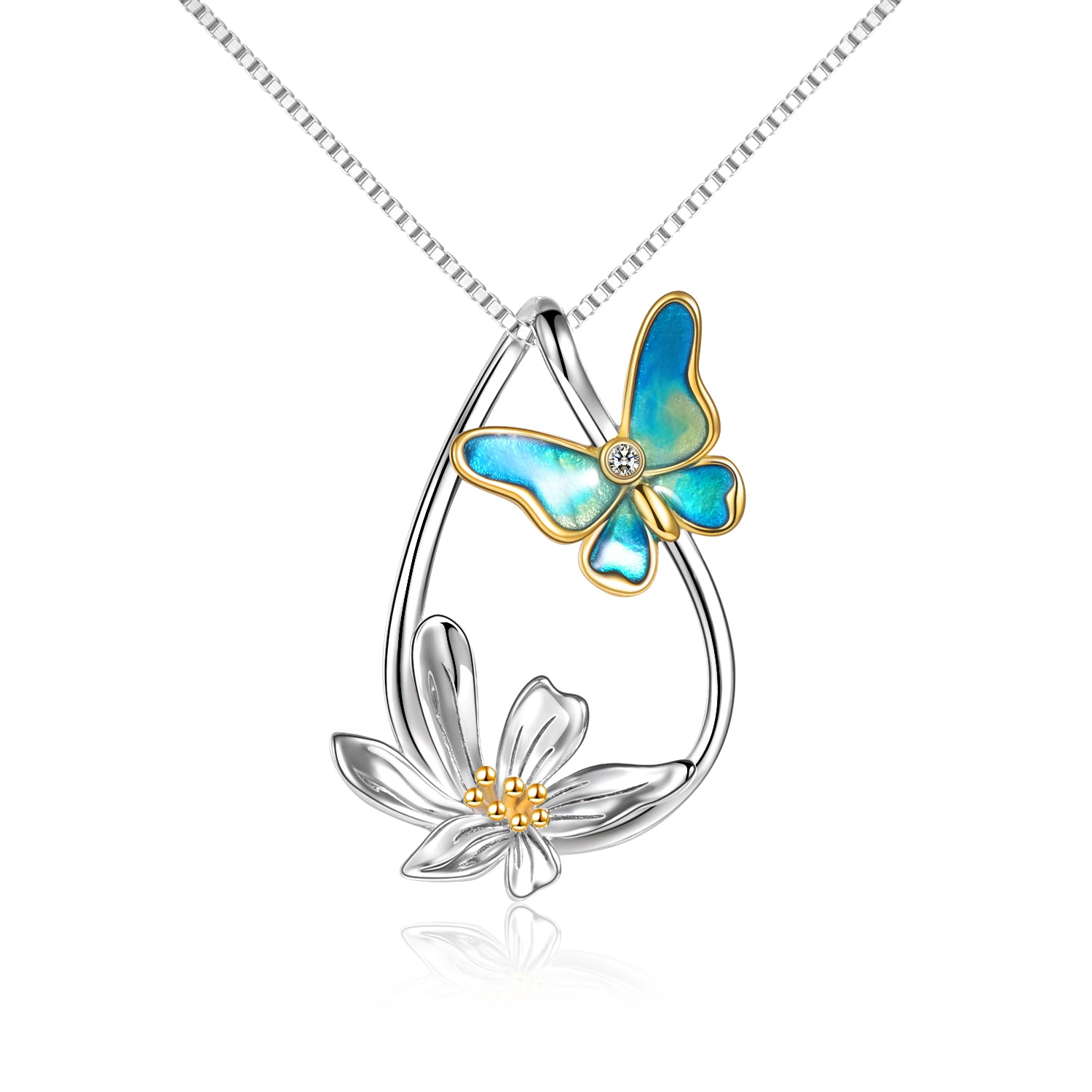 Sterling Silver Gold Plated  Daisy Butterfly Pendant Necklace Jewelry Gifts