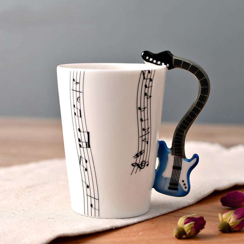 Coffee cup with music notes in the form of saxophone handle ceramic porcelain cup of tea milk method - Minihomy