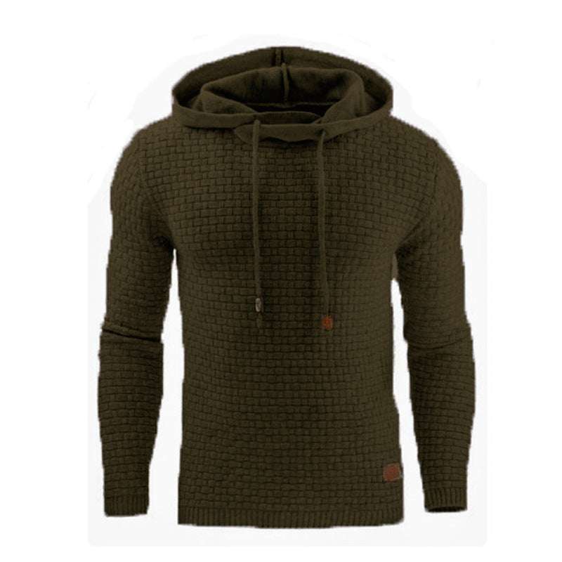 Men's Jacquard Sweater Long-sleeved Hoodie Warm Color Hooded Sweatshirt - Minihomy