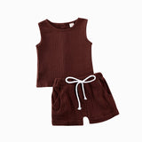 Toddler Baby Girls Solid Sleeveless Button-Down Tops Short Pants Set