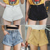 High waist denim shorts female elastic waist cuff wide leg pants shorts - Minihomy