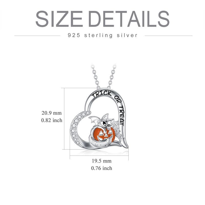 Halloween Jewelry Pumpkin Necklace 925 Sterling Silver Cat Heart Necklace for Girls Women Birthday Christmas Halloween Jewelry Gifts - Minihomy