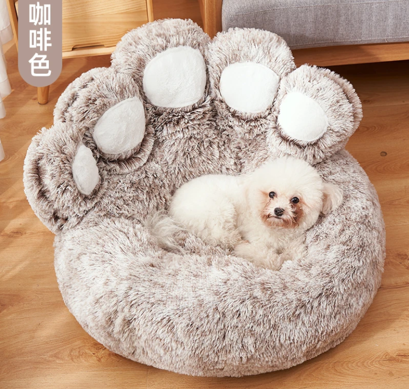 Cozy Bear Paw Pet Bed - Long Plush Round Cat and Dog Mat for Deep, Warm Sleep - Minihomy