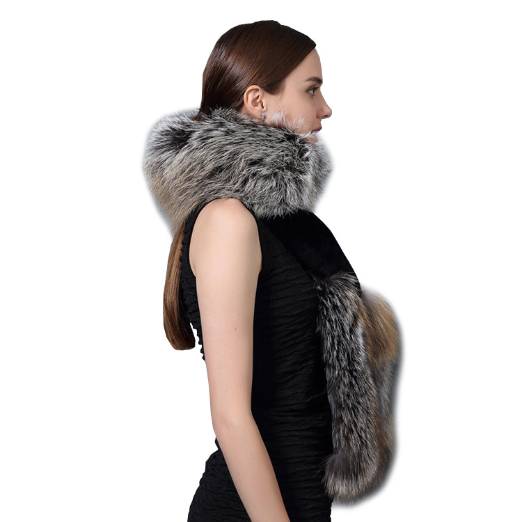 Silver Fox Fur Contrasting Color Scarf