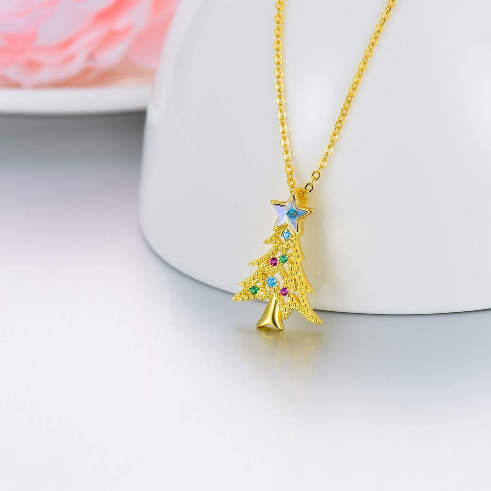 Christmas Gold Plated Tree Necklace with Crystal Jewelry Gift for Women and Girls - Minihomy