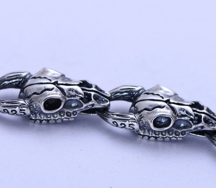 Men's Punk Skull Sheep Head Bracelet Vintage Silver Jewelry - Minihomy