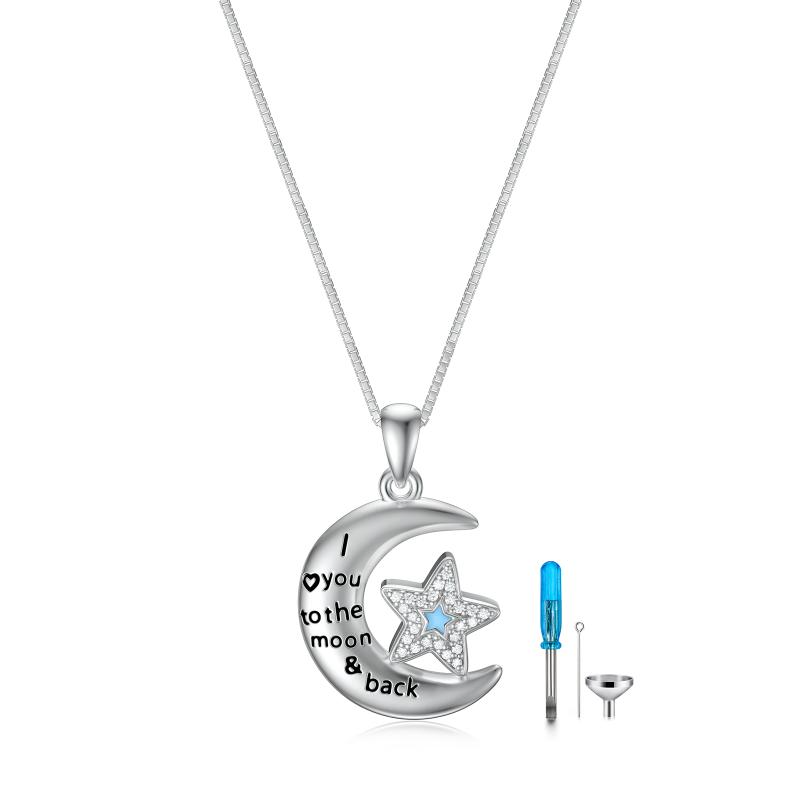 Cremation Jewelry for Ashes 925 Sterling Silver I Love You to the Moon and Back Urn Necklace for Women - Minihomy