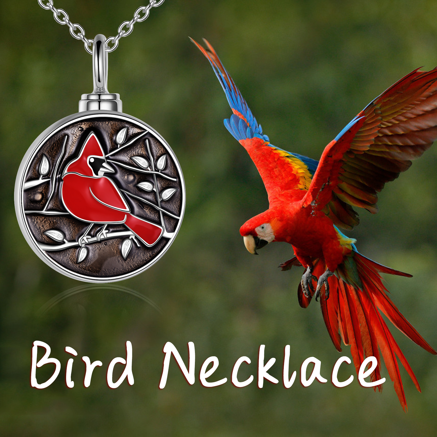 Sterling Silver Cardinal Bird Urn Necklace Cremation Jewelry