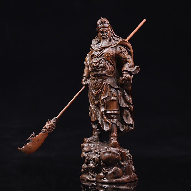 Gongwu God Of Wealth Statue Boxwood Carving Guan Erye Antique Figure Ornaments - Minihomy