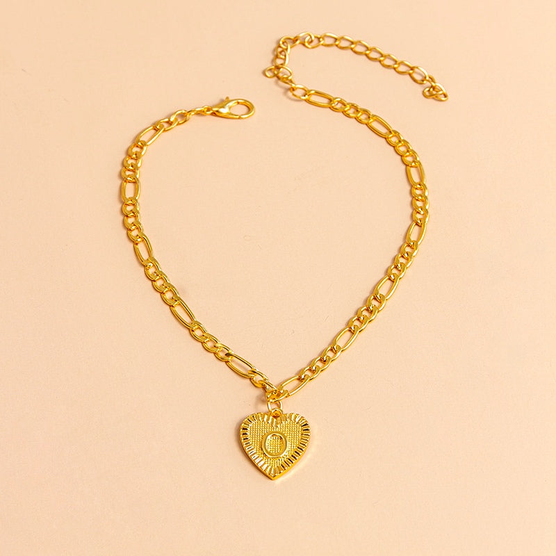 Initial Letter Anklet Gold Color Heart Pendant Foot Bracelets Women - Minihomy