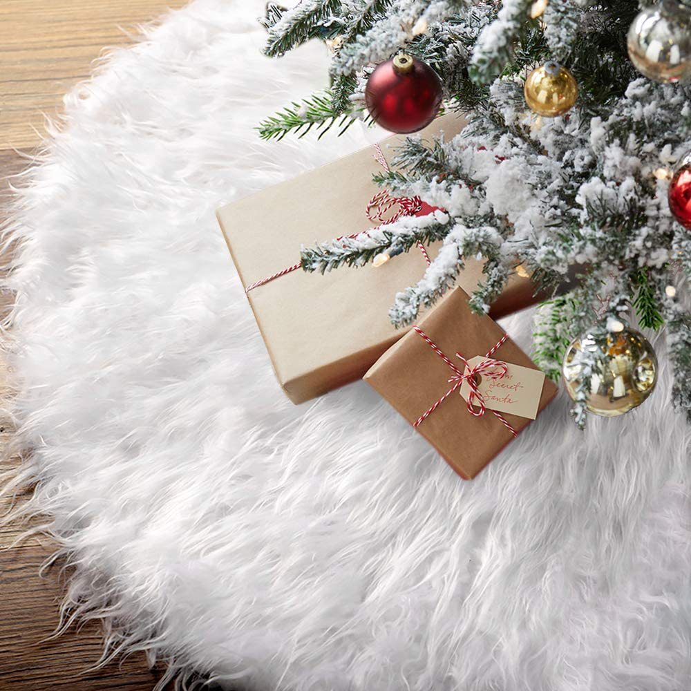 White Christmas Tree Skirt Plush Faux Fur Xmas Tree Carpet Merry Christmas Tree Decorations