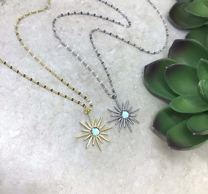 Boho Synthetic Opal Necklace Gold Sun God - Minihomy