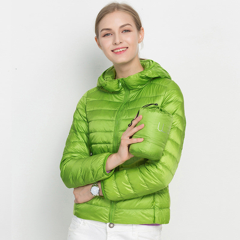 Lightweight Down Jacket Women Short Hooded - Minihomy