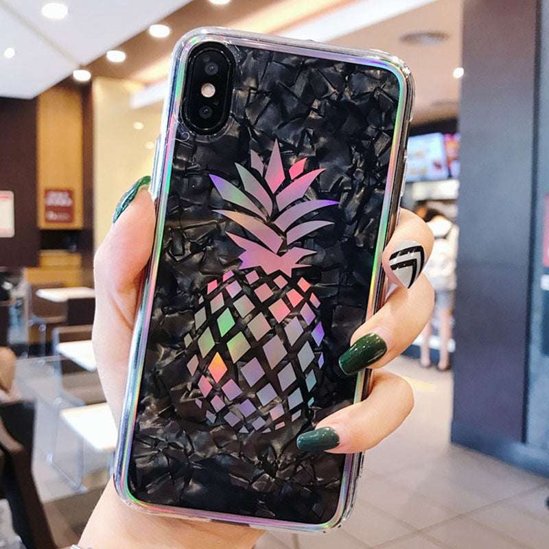 Glitter Laser Case For iPhone 7 8 Plus Flamingo Pineapple Phone Cases For iPhone X 7 6 6S Plus Hard PC Back Cover - Minihomy