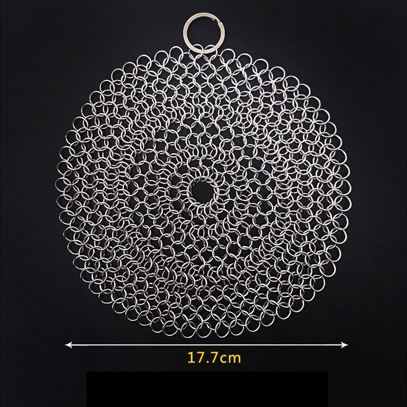 Silver Stainless Steel Cast Iron Cleaner Chainmail Scrubber Home Cookware Clean For Skillets Grill Pans - Minihomy