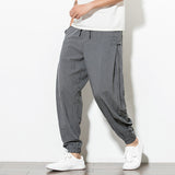 Thin Breathable Cotton and Linen Disc Buckle Casual Harem Pants