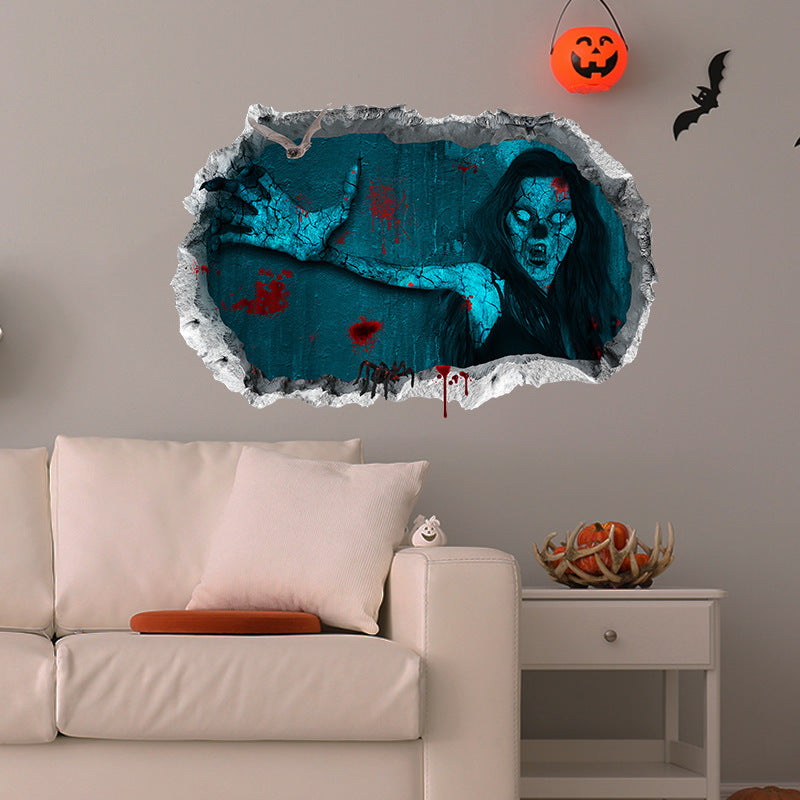 Halloween Horror Woman Bloody Handprint Decorative Wall Sticker - Minihomy