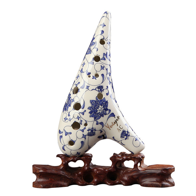 12-hole alto C-playing blue and white porcelain ocarina - Minihomy