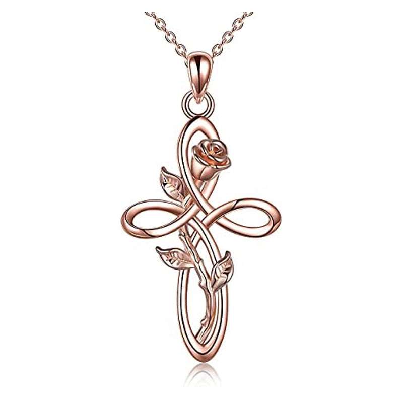 Cross Necklace with Sunflower Rose Flower Sterling Silver Infinity Love Celtic Knot Pendant Necklace for Women - Minihomy