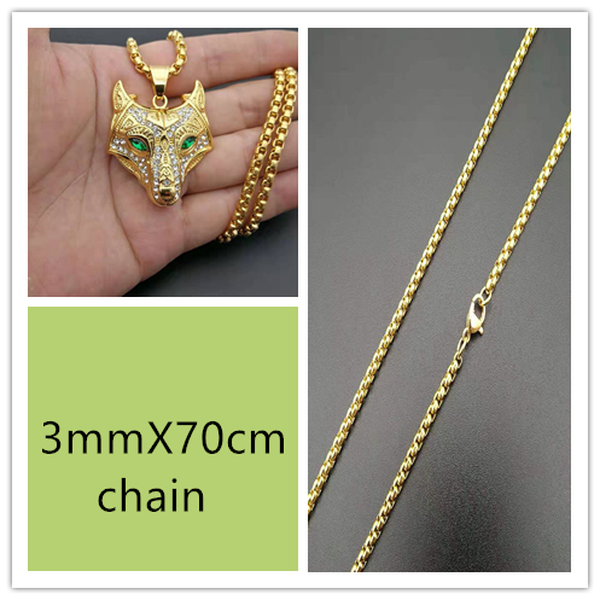 Men Stainless Steel Necklace Gold Color Viking Wolf Head Necklace Pendant With Chain Iced Out Norse Talisman Ethnic Jewelry - Minihomy