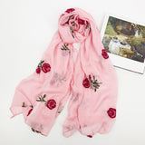 Embroidered Flower Rose Chiffon Ethnic Wind Sunscreen Shawl Beach Gauze Silk Scarf - Minihomy