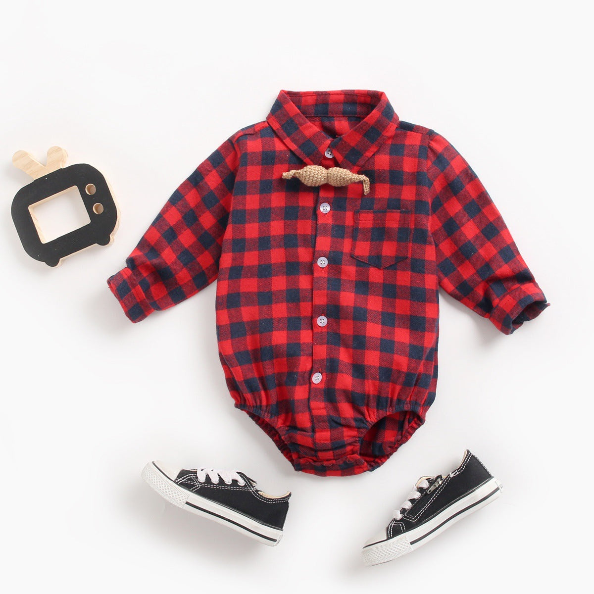 Infant Clothing Autumn and Winter Plaid Baby Boy Romper - Minihomy