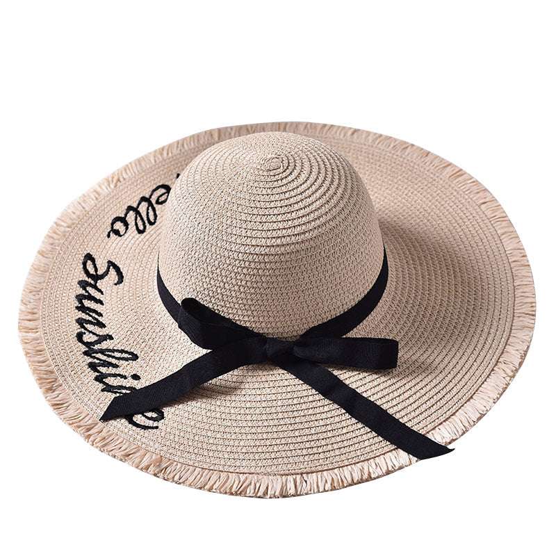 Beach embroidered letters raw edge sun hat - Minihomy