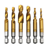 6pcs/set 1/4\' Hex HSS High Speed Steel Thread Spiral Screw M3 M4 M5 M6 M8 M10 Metric Composite Tap Drill Bit Tap - Minihomy