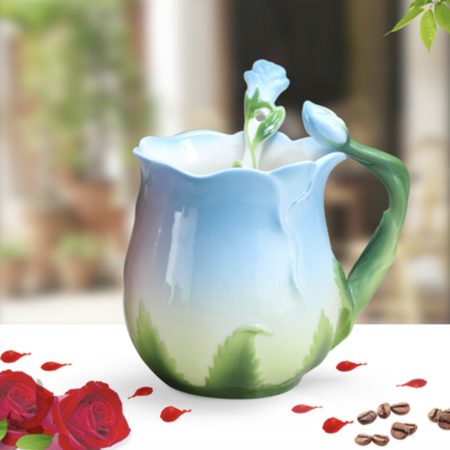 Flower Ceramic Coffee Cup Flower Tea Rose Mug - Minihomy