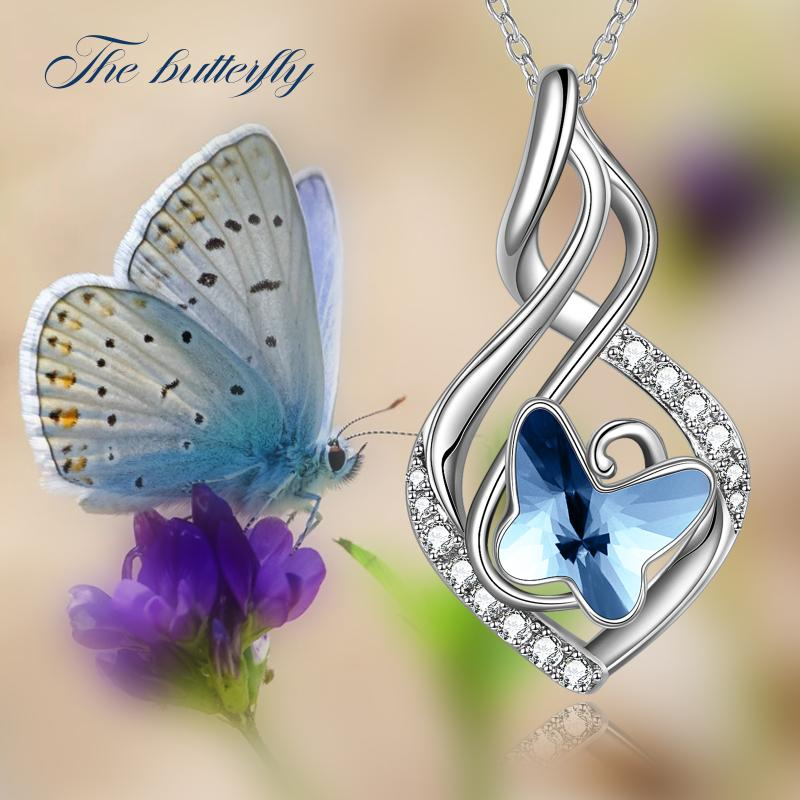 925 Sterling Silver Infinity Necklace Blue Crystal Butterfly Gift - Minihomy