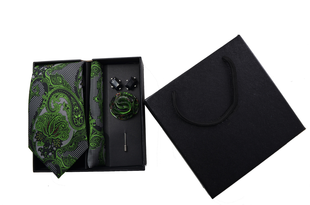 Mens fancy business polyester woven necktie gift sets with cufflink with hanky - Minihomy