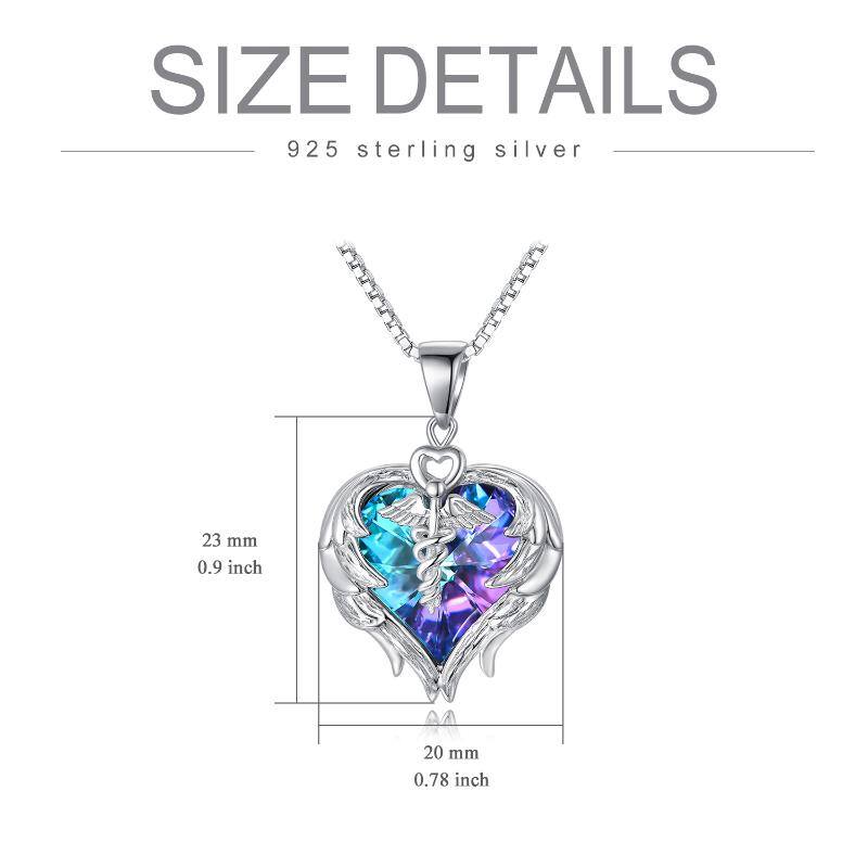 Nurse Gifts for Women 925 Sterling Silver Nurse Necklace with Caduceus Angel Wing Heart Charm - Minihomy