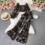 Belly Button Blouse High-waisted Wide-leg Trousers Two-piece Suit - Minihomy